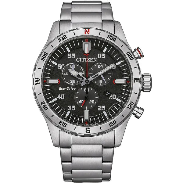 Citizen Eco-Drive kronográf férfi óra AT2520-89E, fekete számlap, acél, WR100