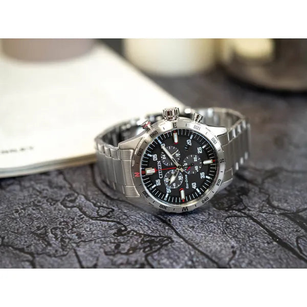 Citizen Eco-Drive kronográf férfi óra AT2520-89E, fekete számlap, acél, WR100