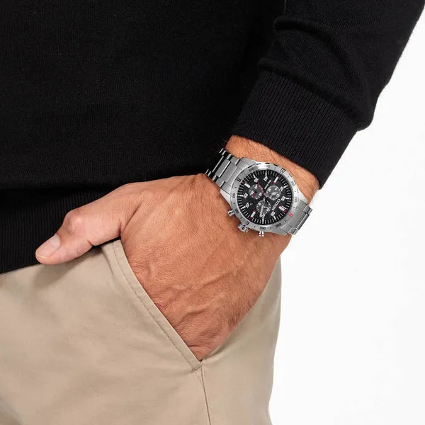 Citizen Eco-Drive kronográf férfi óra AT2520-89E, fekete számlap, acél, WR100