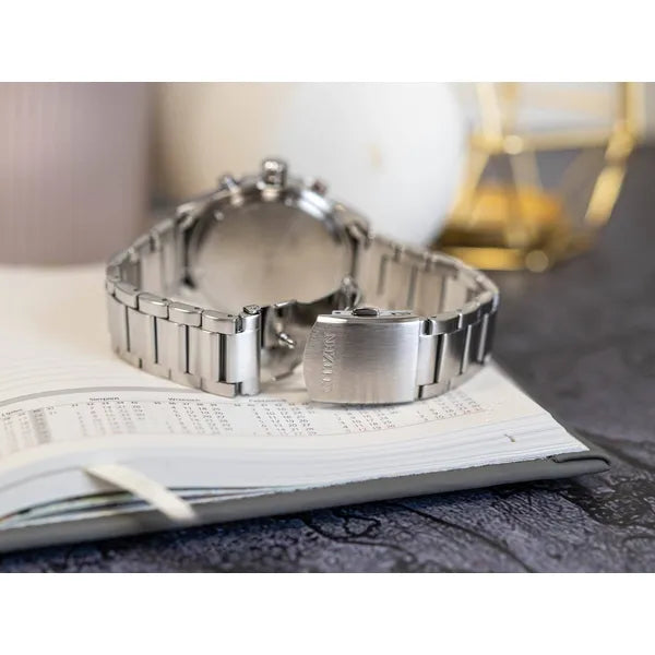 Citizen Eco-Drive férfi kronográf óra, acél, kék számlap, WR100, AT2520-89L