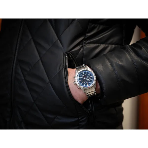 Citizen Eco-Drive férfi kronográf óra, acél, kék számlap, WR100, AT2520-89L