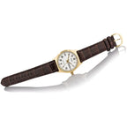 Casio férfi kvarc karóra, aranytok, fehér számlap, barna bőr szíj, WR30, dátum