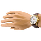 Casio férfi kvarc karóra, aranytok, fehér számlap, barna bőr szíj, WR30, dátum
