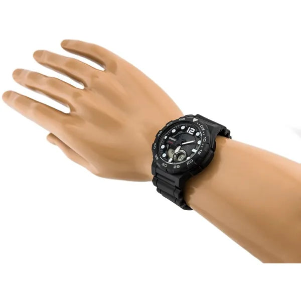 Casio AEQ-100W-1AV férfi karóra, világidő, WR100, gyanta szíj, fekete