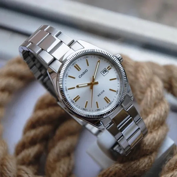 Casio férfi karóra MTP-1302D-7A2VDF, ezüst, acél, quartz, WR50, 38 mm díszdoboz