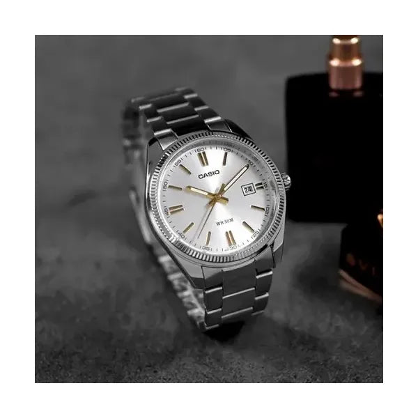 Casio férfi karóra MTP-1302D-7A2VDF, ezüst, acél, quartz, WR50, 38 mm díszdoboz