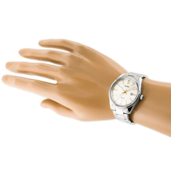 Casio férfi karóra MTP-1302D-7A2VDF, ezüst, acél, quartz, WR50, 38 mm díszdoboz