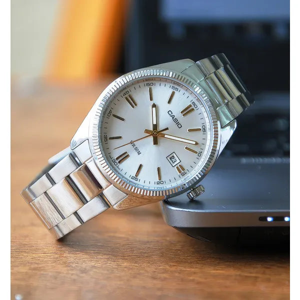 Casio férfi karóra MTP-1302D-7A2VDF, ezüst, acél, quartz, WR50, 38 mm díszdoboz
