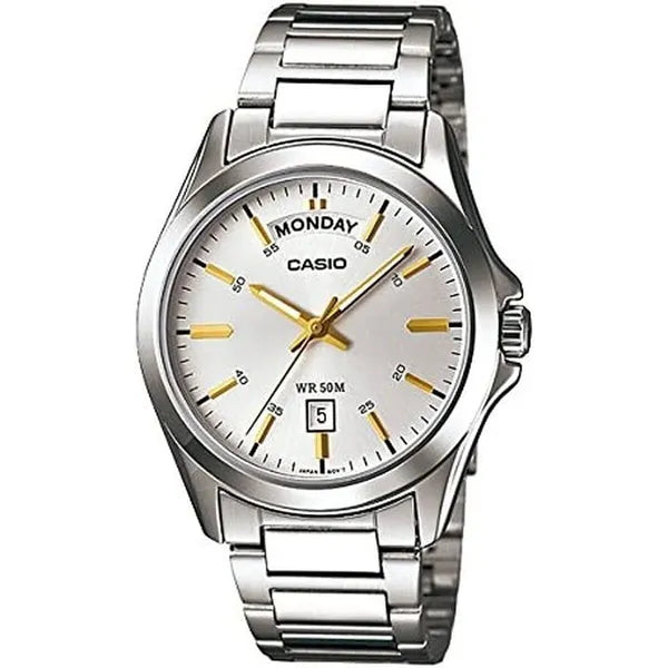 Casio MTP-1370D-7A2V férfi karóra, acél szíj, ezüst számlap, WR50, kvarc