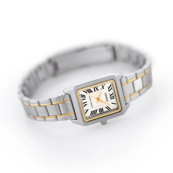 Casio LTP-V007SG-9B női karóra, téglalap, két tónusú acél szíj, arany számlap
