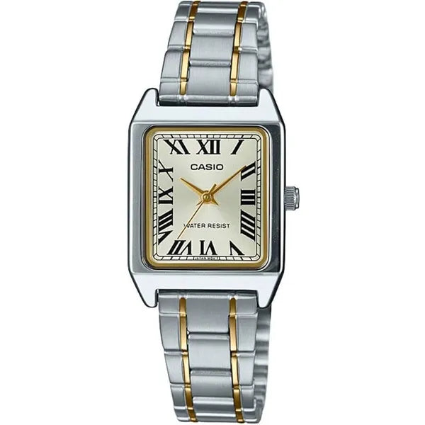 Casio LTP-V007SG-9B női karóra, téglalap, két tónusú acél szíj, arany számlap