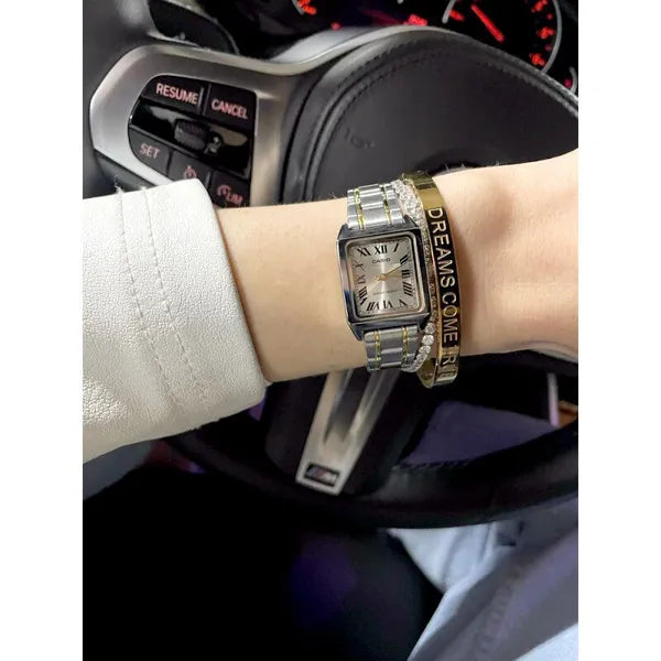Casio LTP-V007SG-9B női karóra, téglalap, két tónusú acél szíj, arany számlap