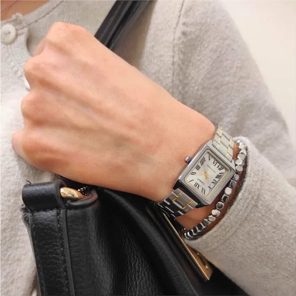 Casio LTP-V007SG-9B női karóra, téglalap, két tónusú acél szíj, arany számlap