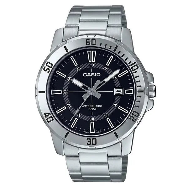 Casio férfi karóra MTP-VD01D-1CVUDF, 44 mm, acél, fekete, WR50, dátum, kvarc