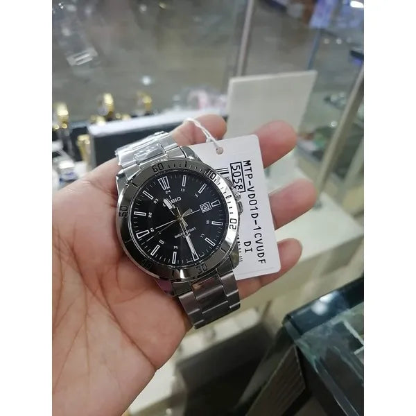 Casio férfi karóra MTP-VD01D-1CVUDF, 44 mm, acél, fekete, WR50, dátum, kvarc