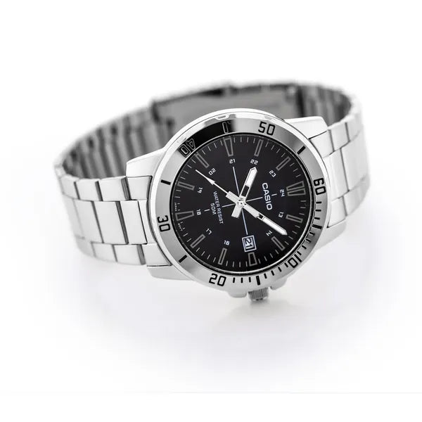 Casio férfi karóra MTP-VD01D-1CVUDF, 44 mm, acél, fekete, WR50, dátum, kvarc