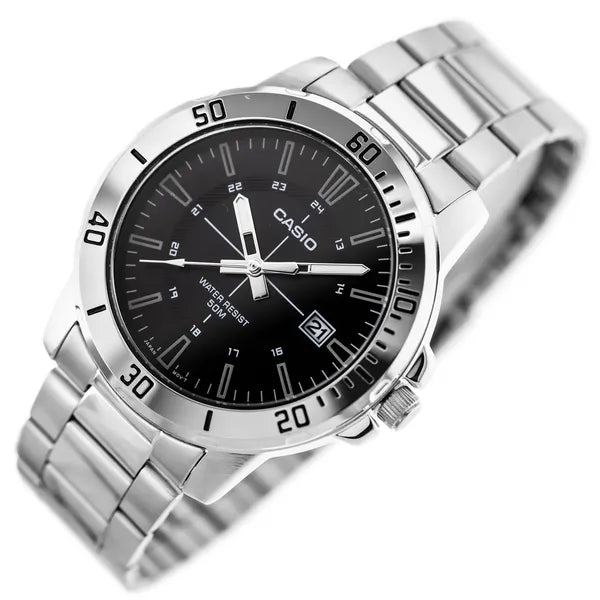 Casio férfi karóra MTP-VD01D-1CVUDF, 44 mm, acél, fekete, WR50, dátum, kvarc