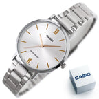 Casio LTP-VT01D-7B női karóra, ezüst, acél szíj, kvarc, WR30, díszdoboz