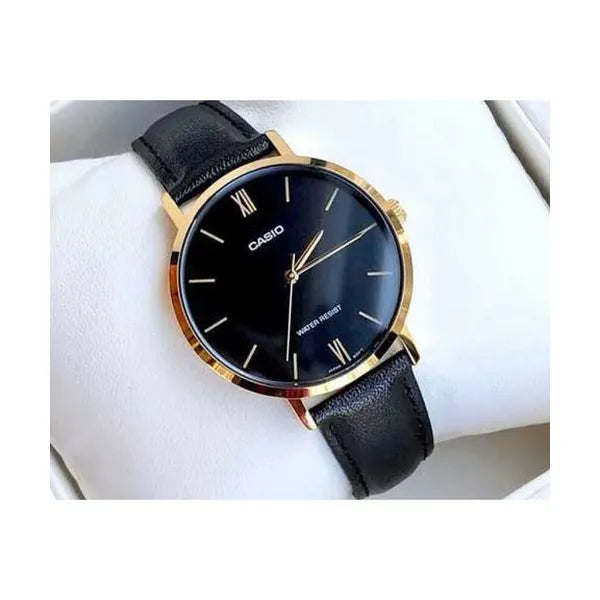 Casio LTP-VT01GL-1B női karóra, kvarc, 34 mm, fekete/arany, bőr szíj