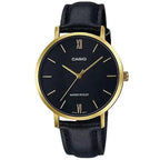 Casio LTP-VT01GL-1B női karóra, kvarc, 34 mm, fekete/arany, bőr szíj