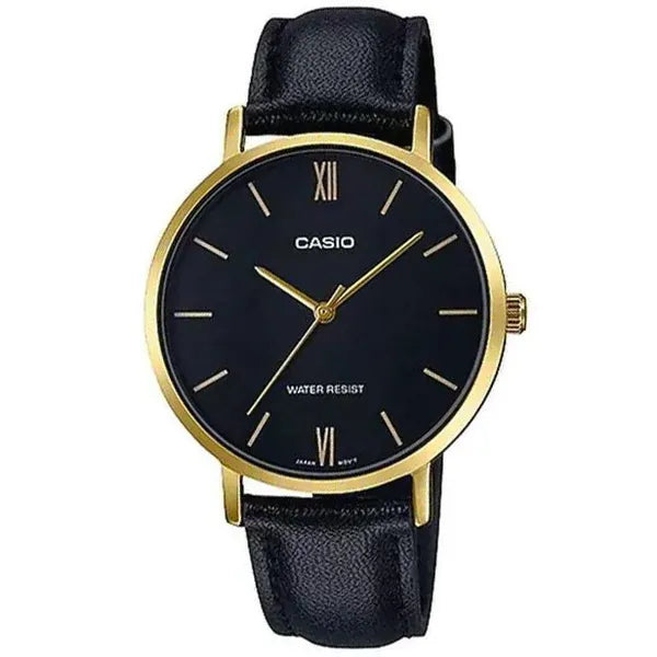 Casio LTP-VT01GL-1B női karóra, kvarc, 34 mm, fekete/arany, bőr szíj