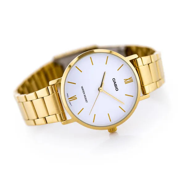 Casio LTP-VT01G-7BUDF női karóra, arany nemesacél, fehér számlap, 40 mm