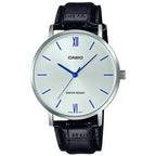 Casio MTP-VT01L-7B1 férfi karóra, 40 mm, ezüst számlap, fekete bőrszíj, WR30