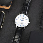 Casio MTP-VT01L-7B1 férfi karóra, 40 mm, ezüst számlap, fekete bőrszíj, WR30