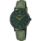 Casio női karóra LTP-VT02BL-3A, zöld számlap, zöld bőr szíj, 30 mm, WR30