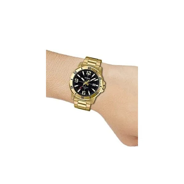 Casio férfi karóra MTP-VD01G-1CVUDF, arany acél, fekete, 44 mm, WR50, dátum
