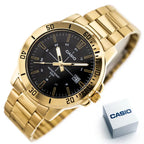 Casio férfi karóra MTP-VD01G-1CVUDF, arany acél, fekete, 44 mm, WR50, dátum
