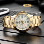 Casio MTP-VD01G-9E férfi karóra, arany, kvarc, acél szíj, WR50, díszdoboz