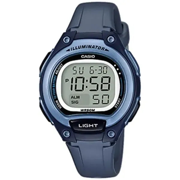 Casio LW-203-2A női digitális karóra, WR50, kék szíj, díszdobozzal