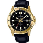 Casio MTP-VD01GL-1E férfi karóra, arany tok, fekete bőrszíj, 44 mm, WR50, dátum