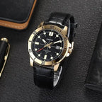 Casio MTP-VD01GL-1E férfi karóra, arany tok, fekete bőrszíj, 44 mm, WR50, dátum