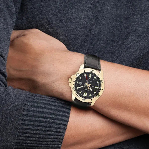Casio MTP-VD01GL-1E férfi karóra, arany tok, fekete bőrszíj, 44 mm, WR50, dátum