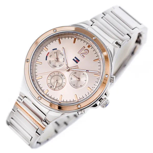 Tommy Hilfiger Eve női karóra, 39 mm, ezüst–rózsaarany, acél, kvarc
