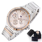 Tommy Hilfiger Eve női karóra, 39 mm, ezüst–rózsaarany, acél, kvarc