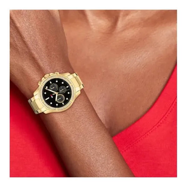 Tommy Hilfiger Brooklyn 1782570 női karóra, arany acél, fekete számlap, 41 mm