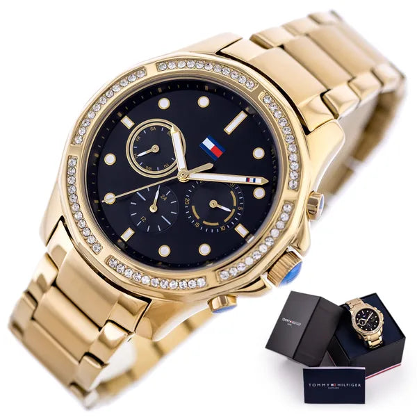 Tommy Hilfiger Brooklyn 1782570 női karóra, arany acél, fekete számlap, 41 mm