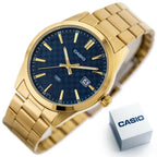 Casio MTP-VD03G-2A férfi karóra, arany acél, kék számlap, WR50, 42 mm
