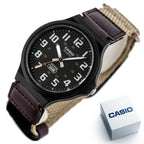 Casio MW-240B-5B férfi karóra, 44 mm, WR50, bőr/textil szíj, fekete számlap