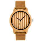 Férfi fa karóra barna bőr szíjjal, kvarc, 43 mm, WR30, díszdobozzal