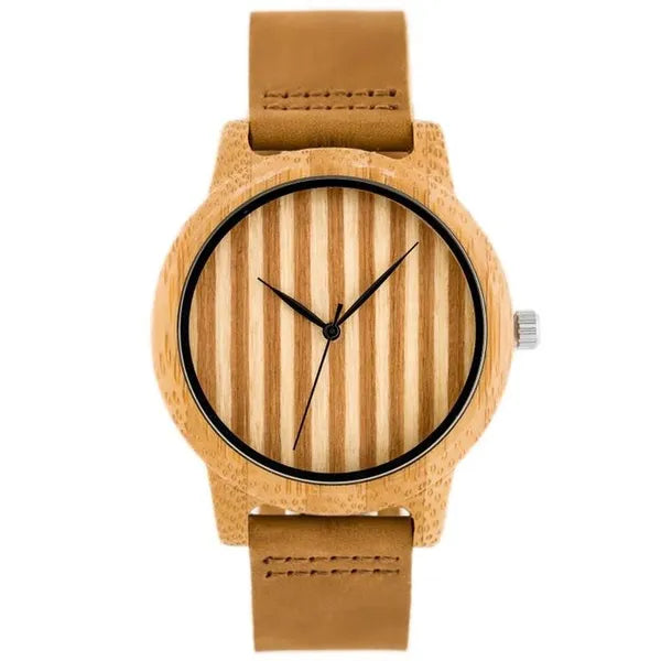 Férfi fa karóra barna bőr szíjjal, kvarc, 43 mm, WR30, díszdobozzal