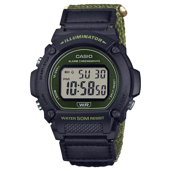 Casio W-219HB-3A férfi digitális karóra, zöld, WR50, kvarc