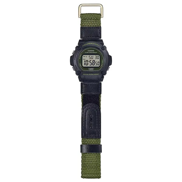 Casio W-219HB-3A férfi digitális karóra, zöld, WR50, kvarc