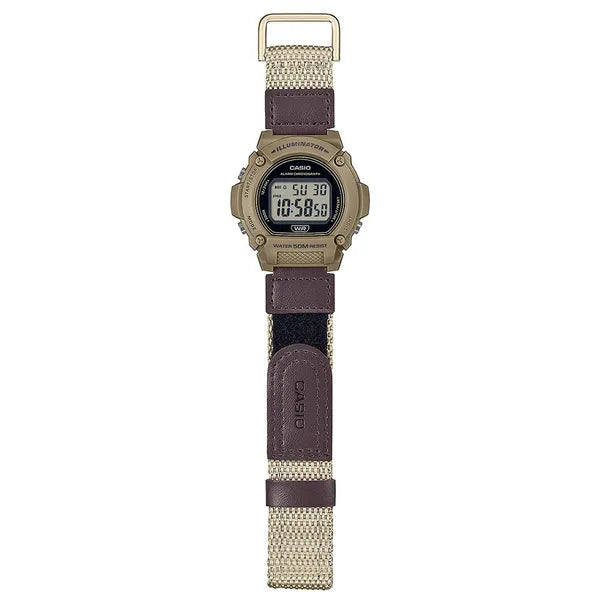 Casio W-219HB-5A férfi digitális karóra, WR50, LED, stopper, barna szíj