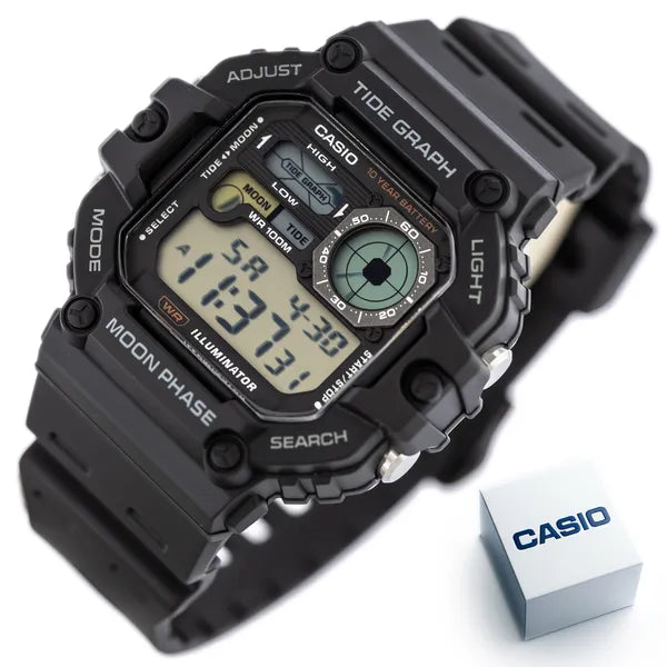 Casio WS-1700H-1AV férfi digitális sportóra, holdfázis, WR100, fekete