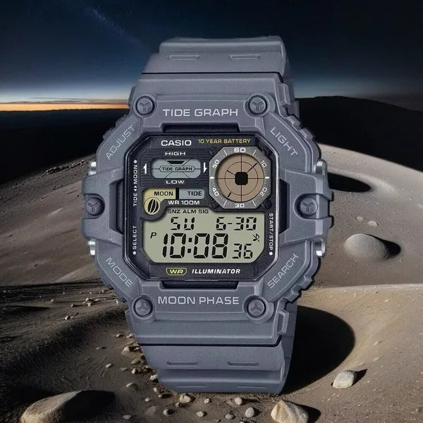 Casio WS-1700H-8AV férfi digitális karóra, holdfázis, WR100, szürke