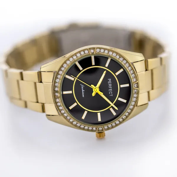 Perfect S354-06 női karóra, fekete számlap, arany, 36 mm, 3 ATM + doboz